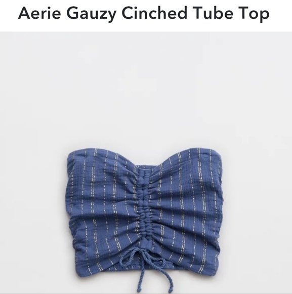NWT Aerie Blue Gauzy Cinched Tube Top With Removable & Adjustable Straps Size S - Picture 3 of 10